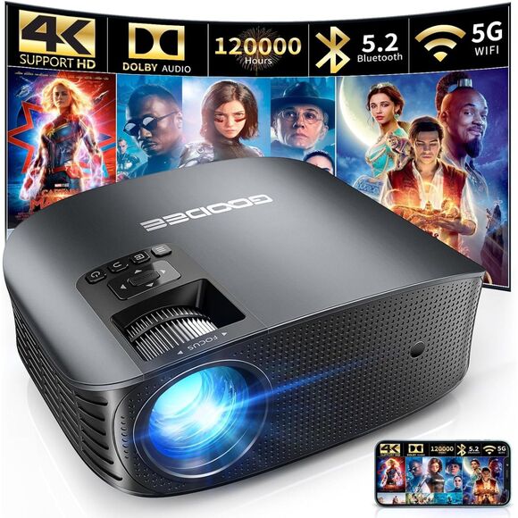 GooDee ‎YG600 Plus Indoor/Outdoor 1080P 4K Bluetooth Projector w Remote (1357) - Picture 1 of 6